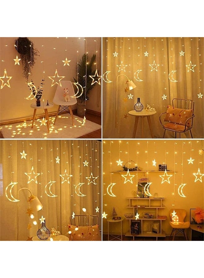 ACLIX 3.5M Decorative Starry String Curtain Ramadan Lights Moons and Stars LED Night Light for Ramadan Home Decoration Party, Battery Box Powered (Warm White) With 8 Modes Setting - Image 4